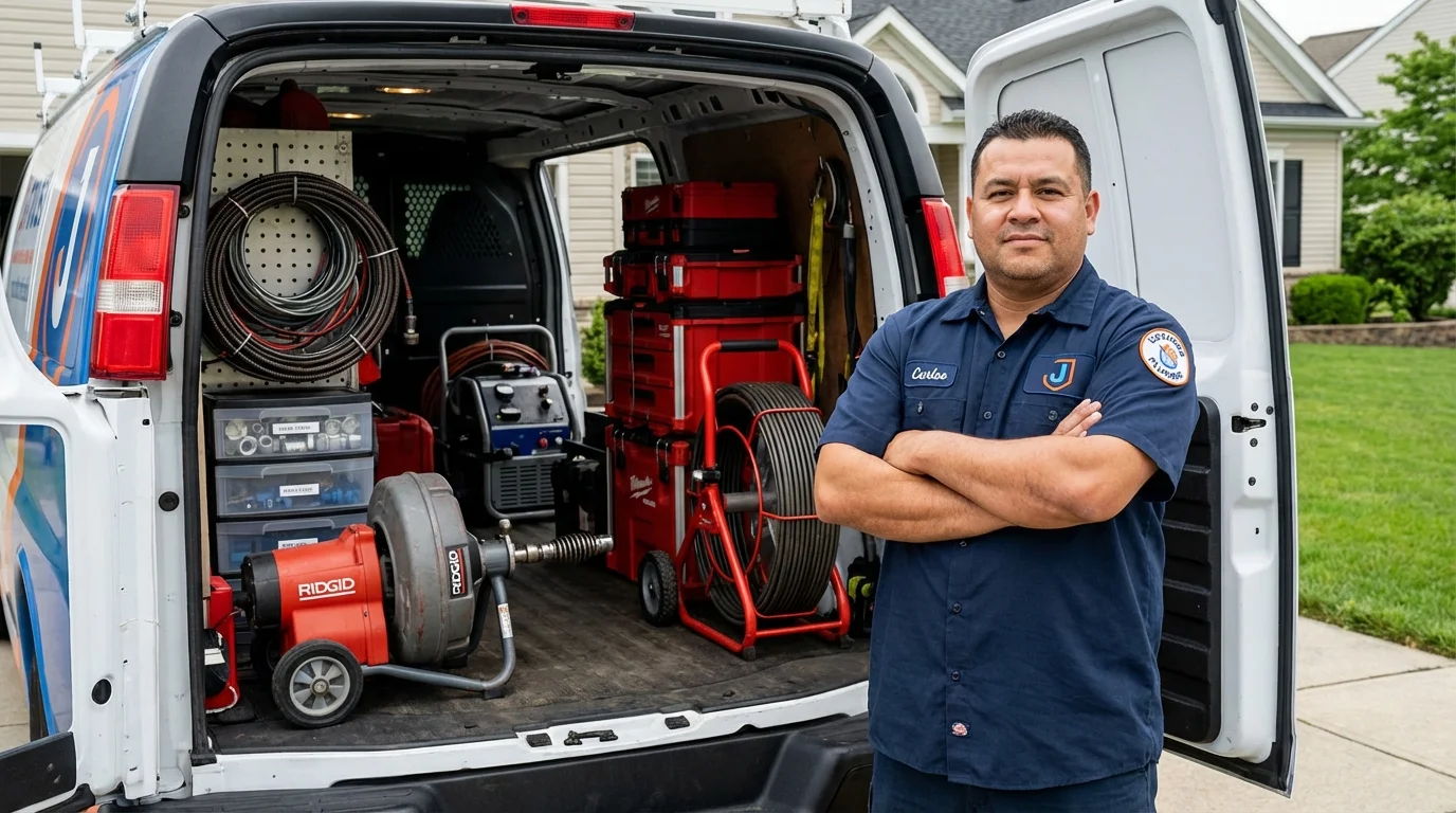 Professional drain cleaning equipment and Johns Plumbing LLC plumber in Oquawka