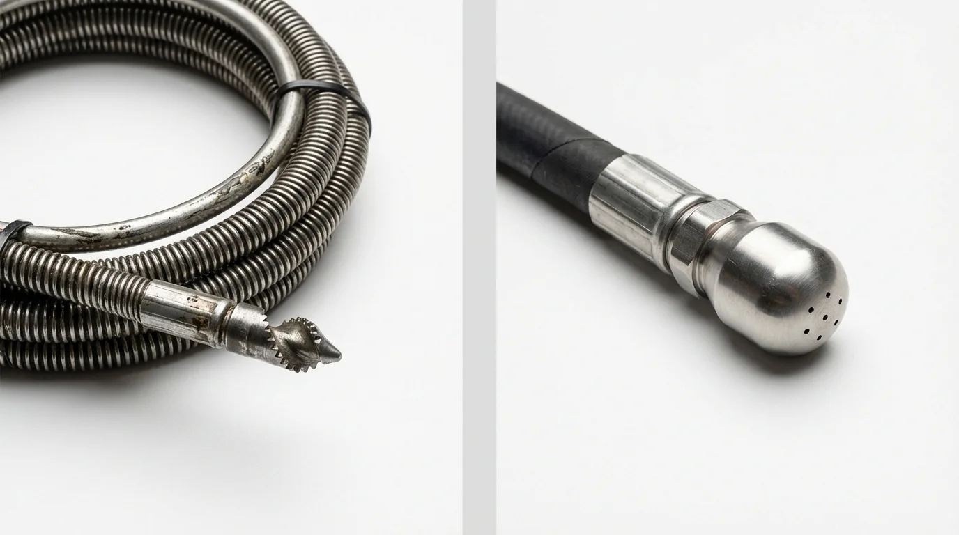 Drain snake cable and hydro jetting nozzle used for drain cleaning in Oquawka, IL