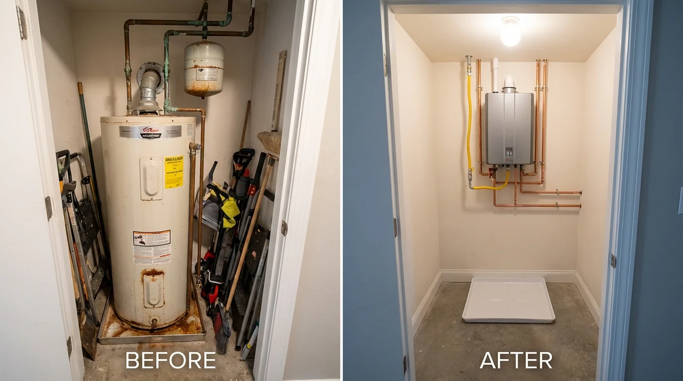 Tank water heater versus wall-mounted tankless unit comparison for Oquawka, IL homeowners
